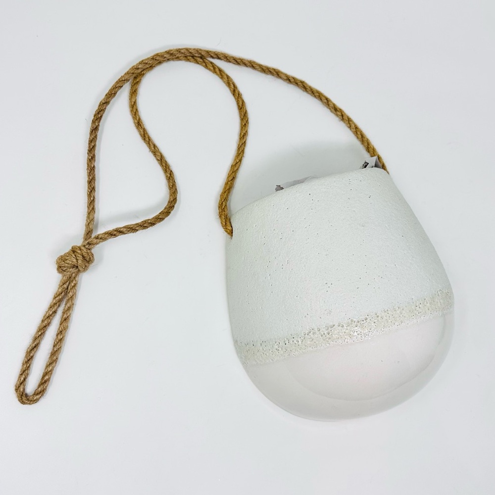 Minimalist Wall Pocket Planter Hanging Ceramic Stoneware White Cream Flat Back - Picture 7 of 12